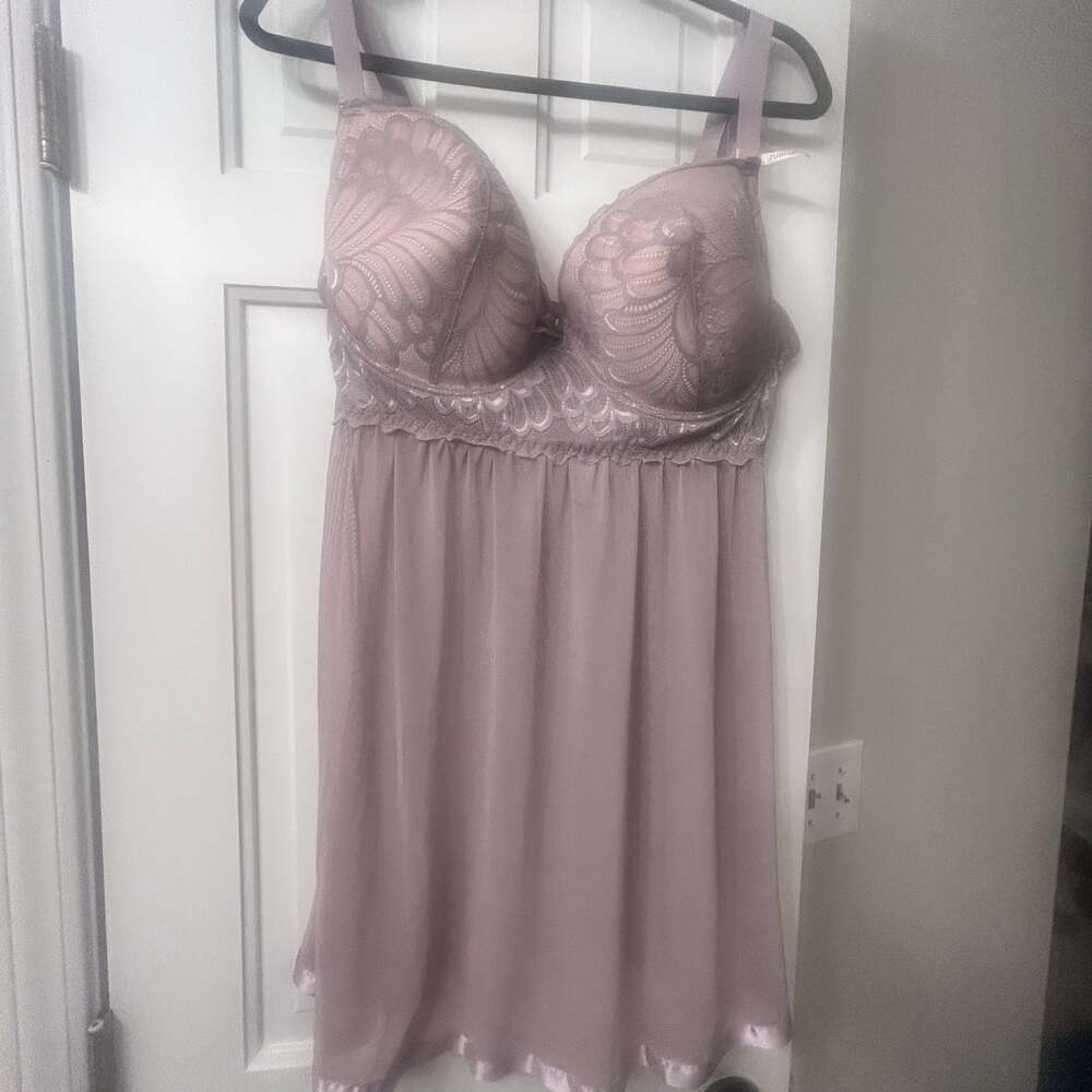 Daisy Fuentes Purple Lace Babydoll Lingerie with Push-Up Bra